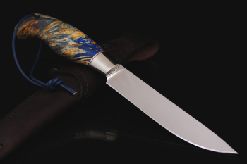 Охотничий нож "Финский" Сталь х12мф. Рукоять кап клена (синий).